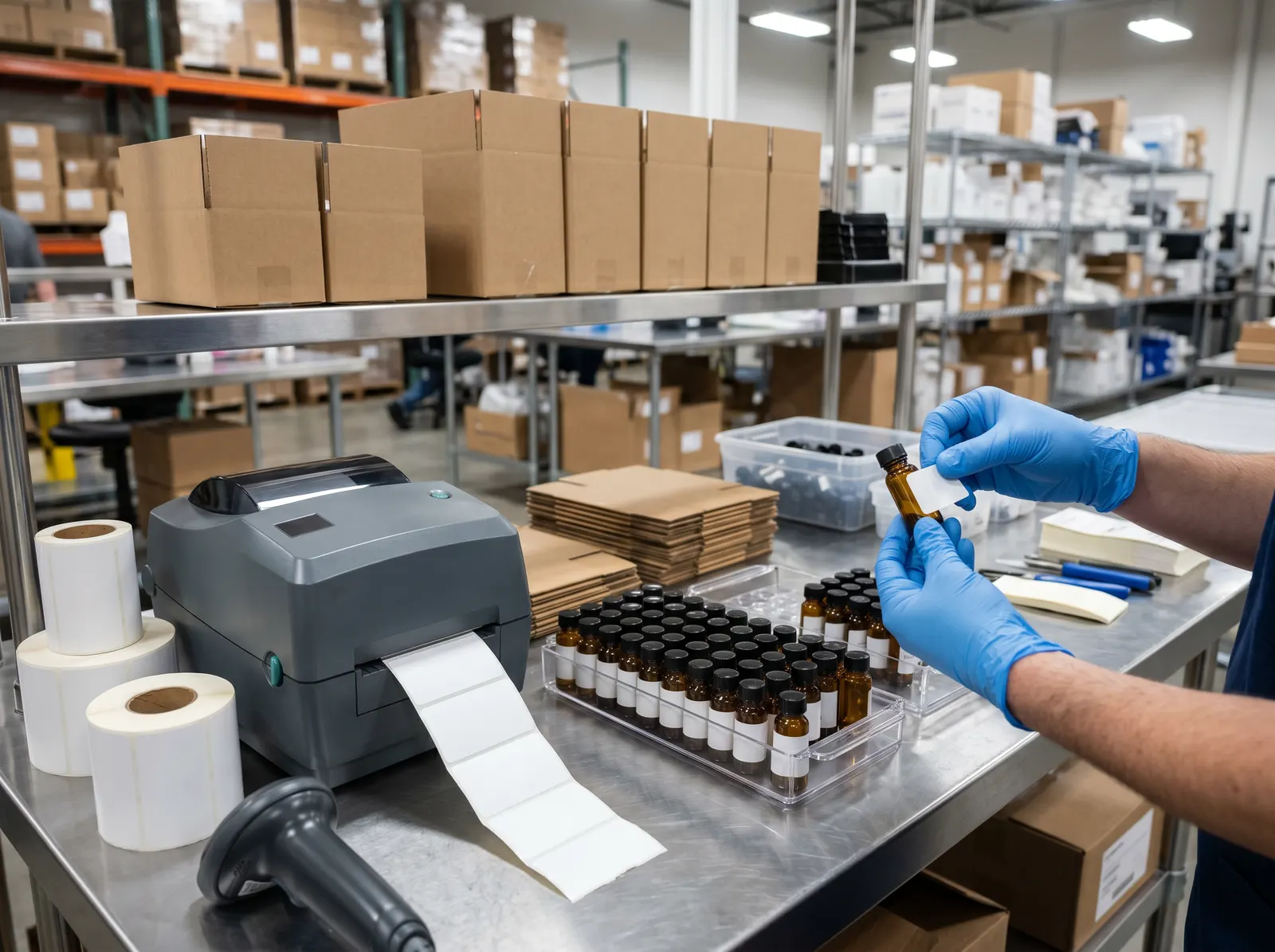 Labeling and kitting station preparing private label peptide kits